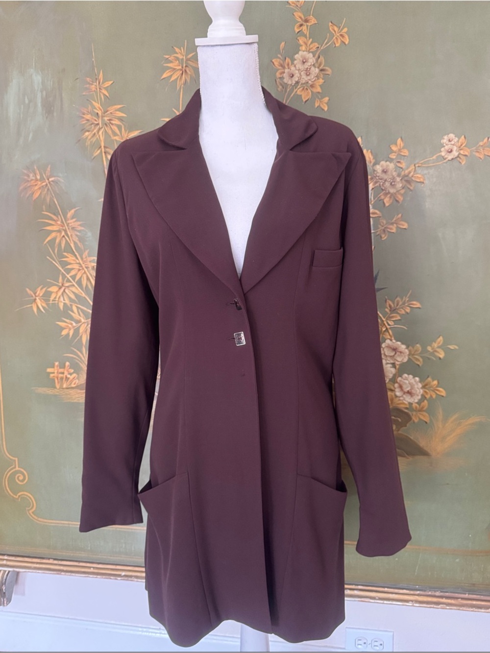 Karl Lagerfeld Brown Longline Wool Blazer Jacket